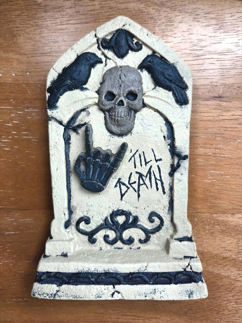 Devil Horns Rock Hands Heavy Metal Till Death Tombstone Decor Handmade OOAK 7"
